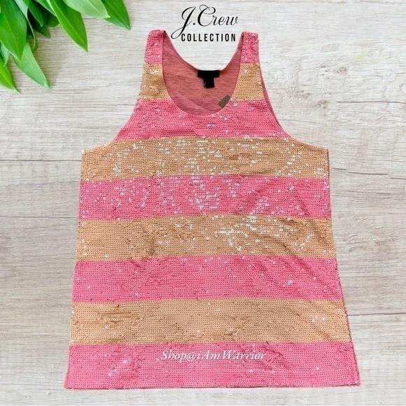 J.Crew Collection NWT pink lemonade striped sequin tank top *shop@iamwarrior - Picture 7 of 13